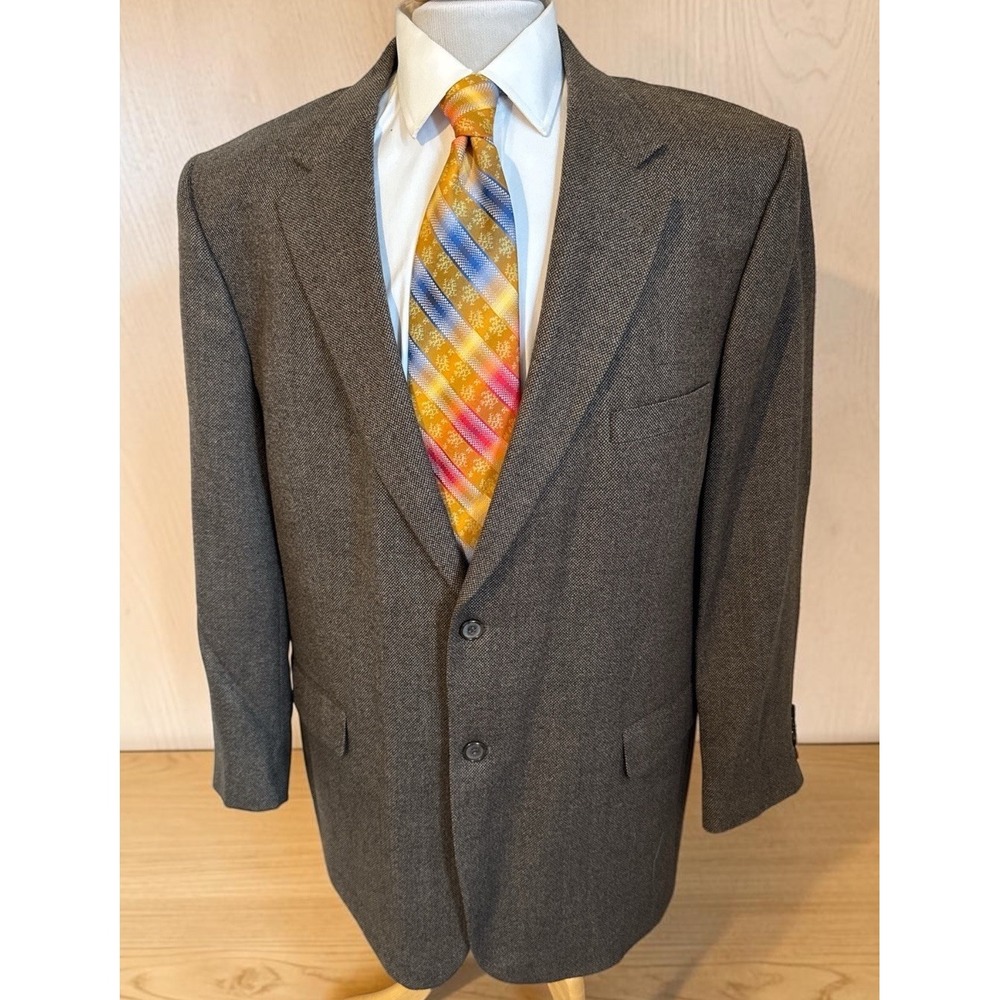 VTG Savile Row Brown Textured Tweed Lambs Wool Sz 48L Sport Coat Blazer Jacket